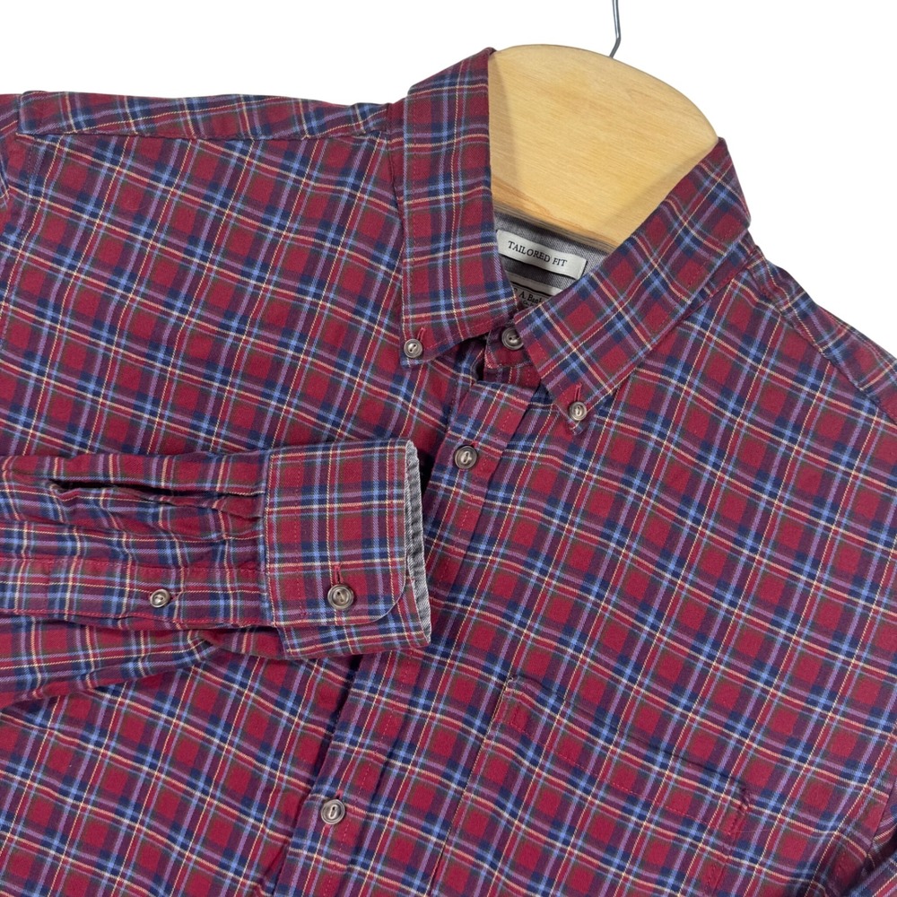 J.S. A. Bank‎ 1905 Shirt Mens Large Tailored Fit Button Down Red Plaid Shirt